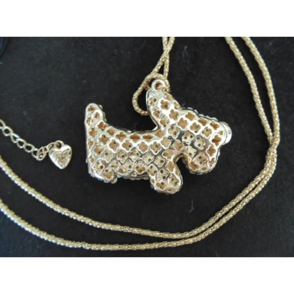 New Y2K Betsey Johnson Scottie Dog Pave Pink Crystal Pendant Charm Necklace
